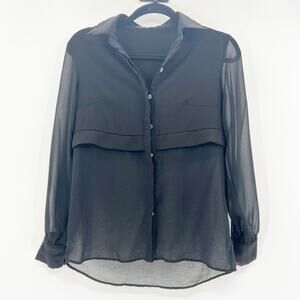 Urban Outfitters Womens Black Mesh Long Sleeve Button Down‎ Blouse Top Size S
